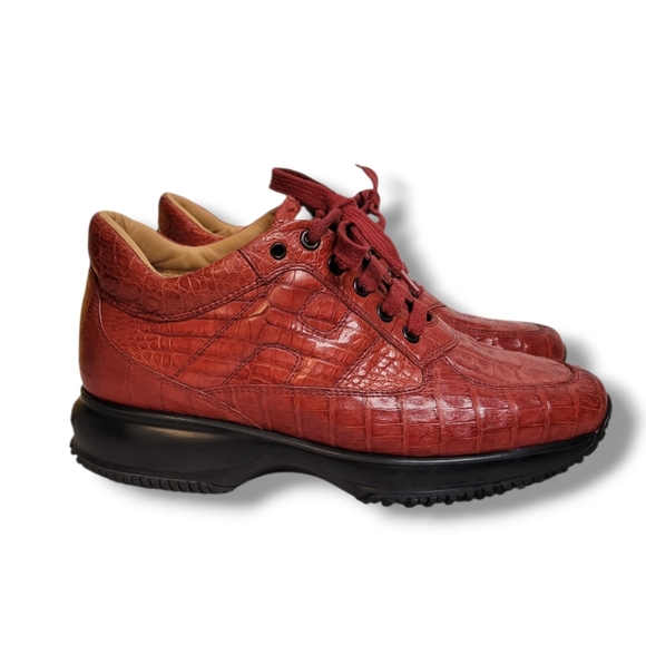 Hogan Shoes - Hogan Red Croc Embossed Leather Sneakers Womens EU 37 US 6.5-7